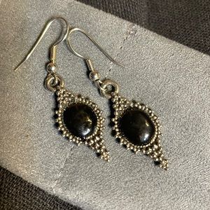 Gothic Black Onyx Electroformed Silver Earrings